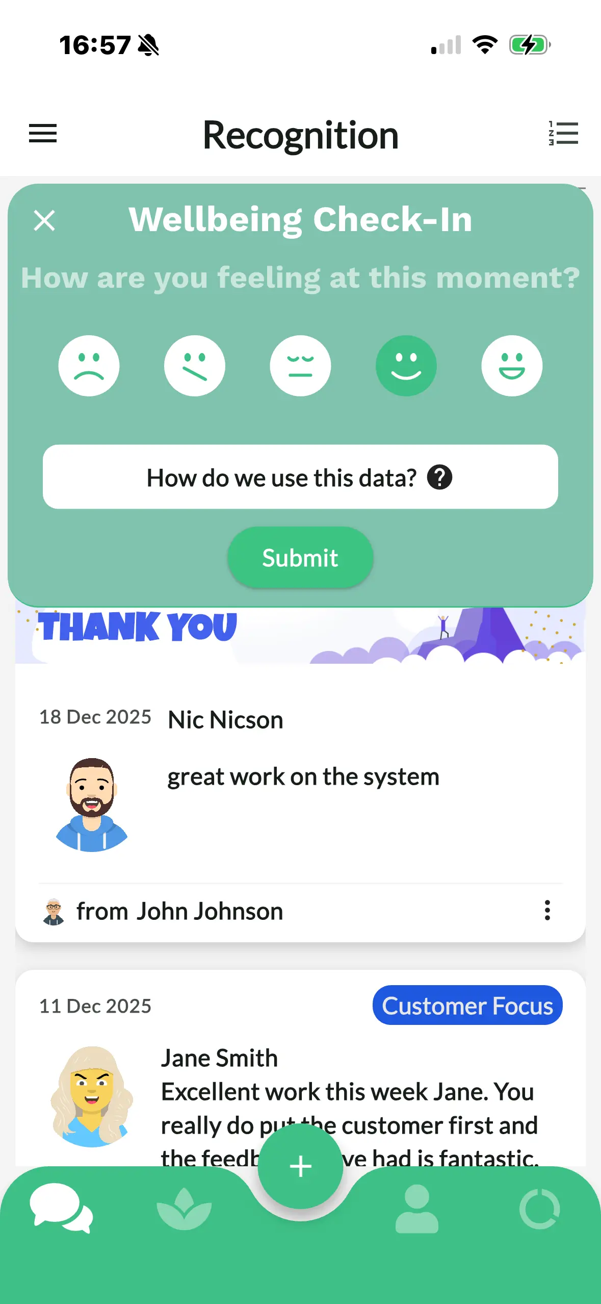 VALU Wellbeing Check-In on mobile